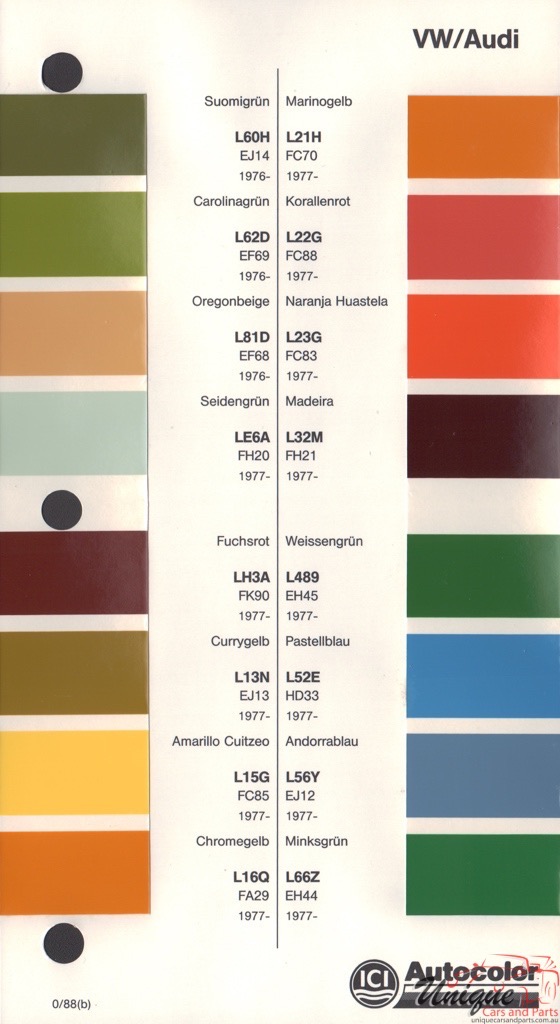 1976 - 1979 Volkswagen Paint Charts Autocolor